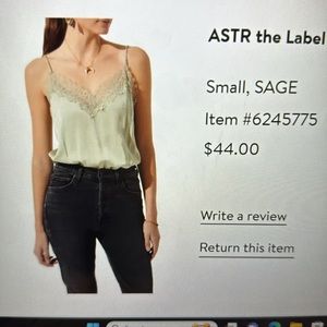 ASTR the Label lace trim camisole bodysuit small, color sage, like new